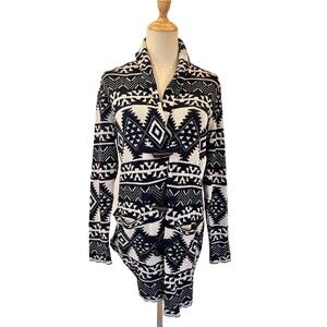 Chaps Blue White Sweater Duster Cardigan Toggle Small Southwestern Tribal